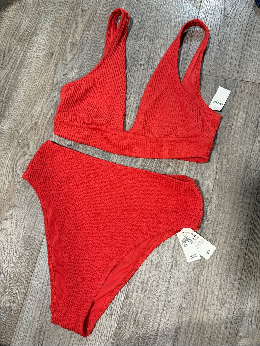 Aerie Textured Red Two-Piece Bikini Set